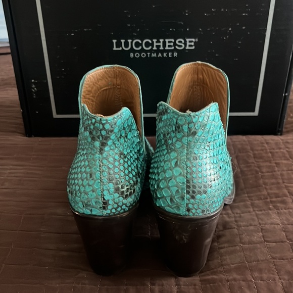 Lucchese Women's Turqoise Snakeskin Boots. Slight scuff on left boot toe pic. - Picture 3 of 5